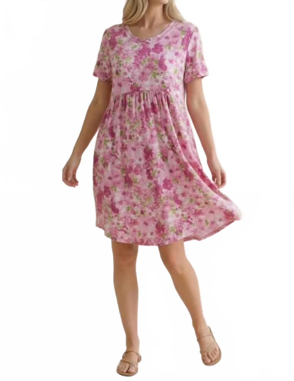 NEW HAPTICS round neck short sleeve babydoll floral dress in fucshia
